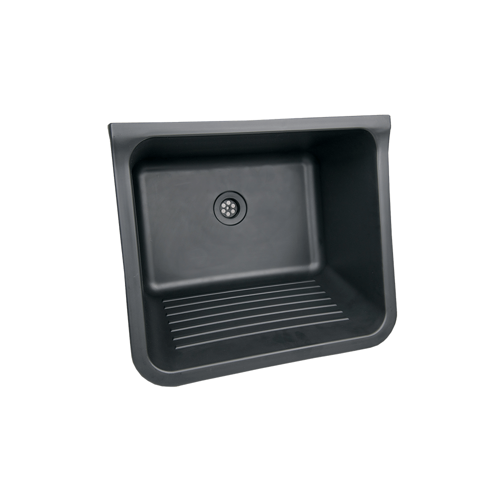 Plastic Black 40lt Wash-trough C/w Waste & Bracket Set