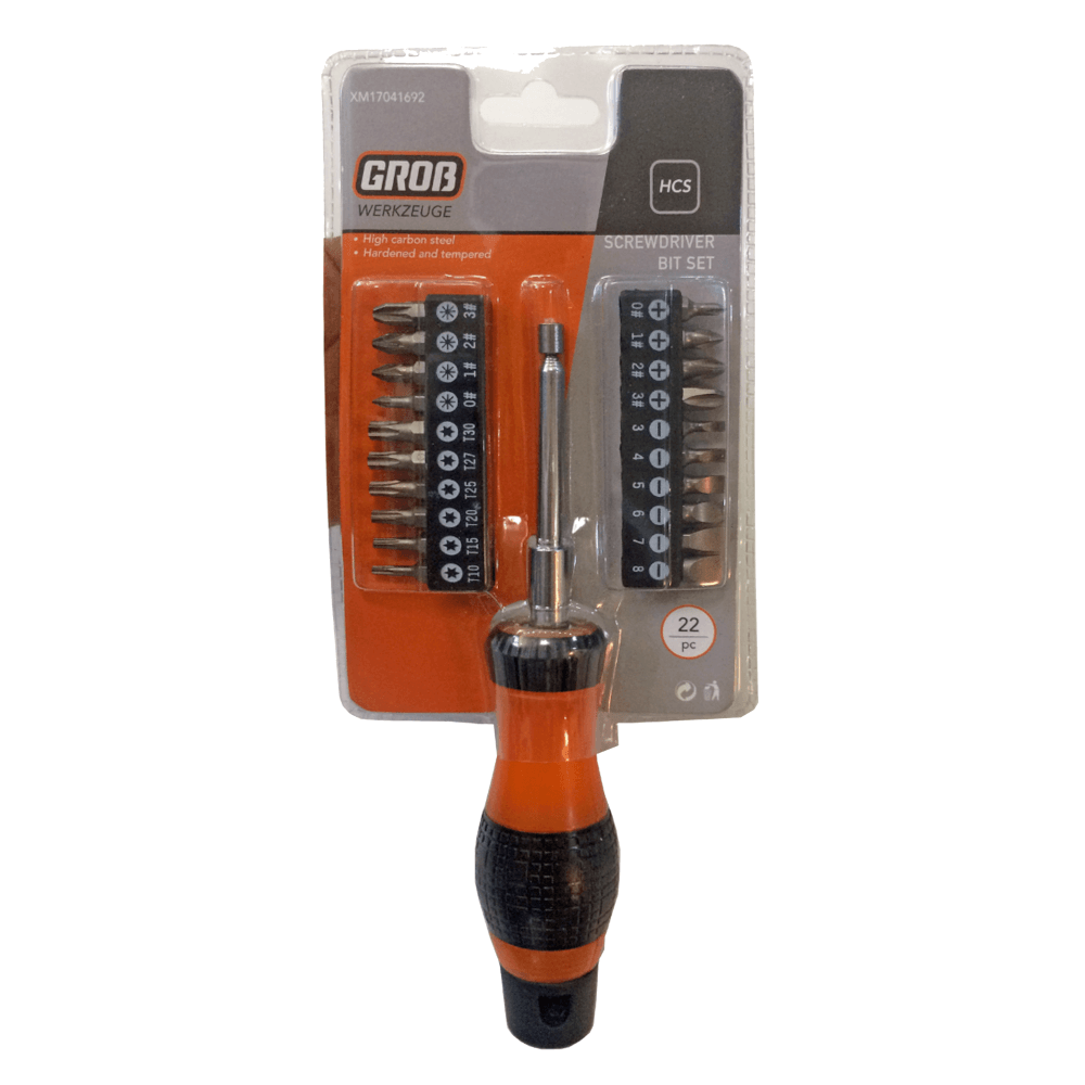 Screw Driver Bit Set 22 Piece, GROB Cashbuild