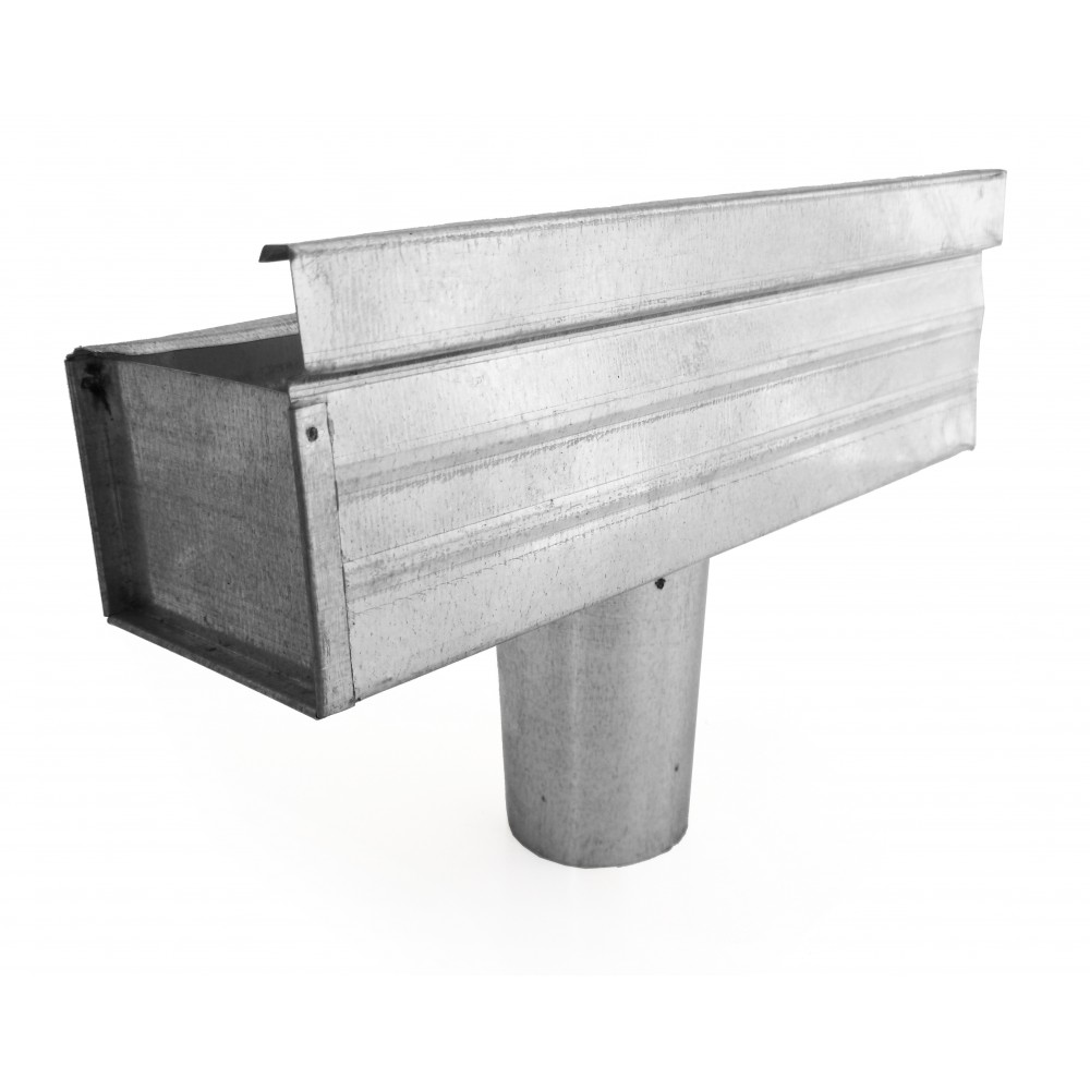 Gutter Square with Stop, Round Outlet Left Hand Galvanised 450mm