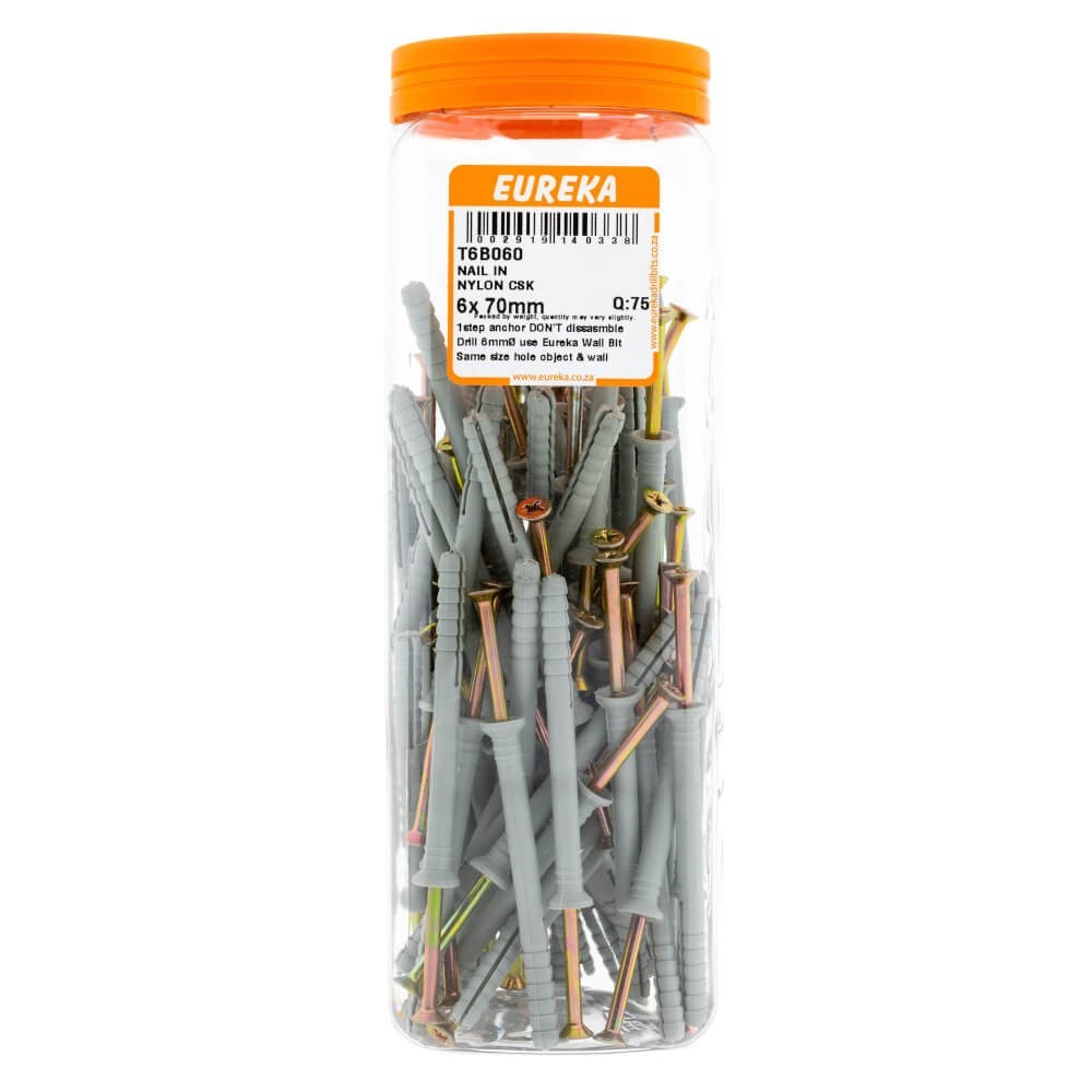 Eureka Nail in Nylon Countersunk 6x70mm Quantity 75 EUREKA Cashbuild eureka-nail-in-nylon-countersunk-6x70mm-quantity-75-eureka-cashbuild