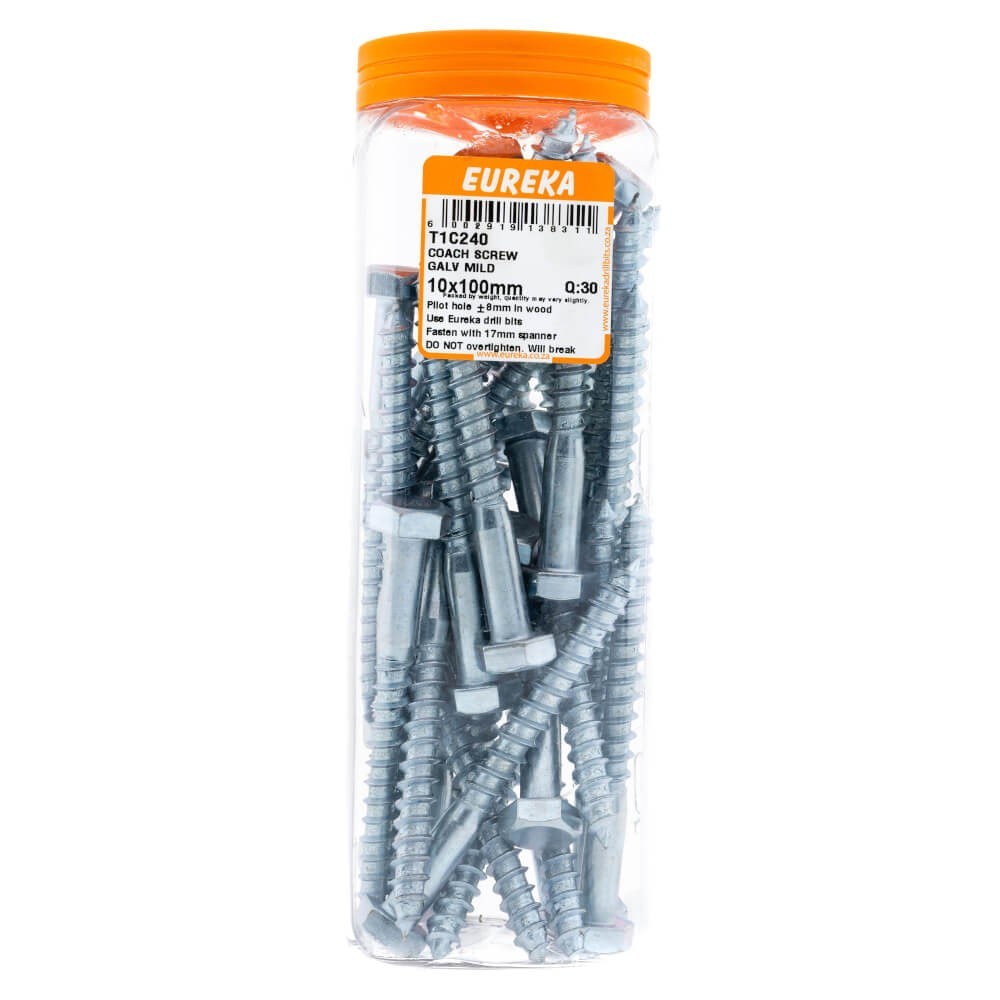 Eureka Coach Screw Galvanized Mild Steel 10x100mm Quantity30, EUREKA