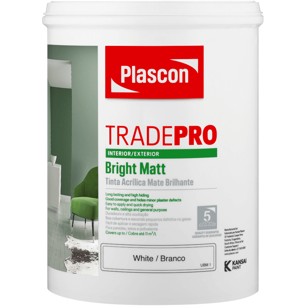 Plascon Tradepro Bright Matt White 5l